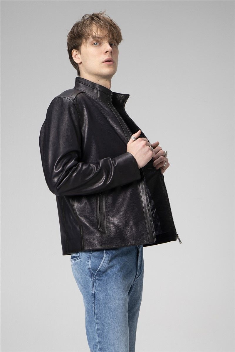 DERİCLUB Men's Genuine Leather Jacket E2221 - Dark Blue #359164