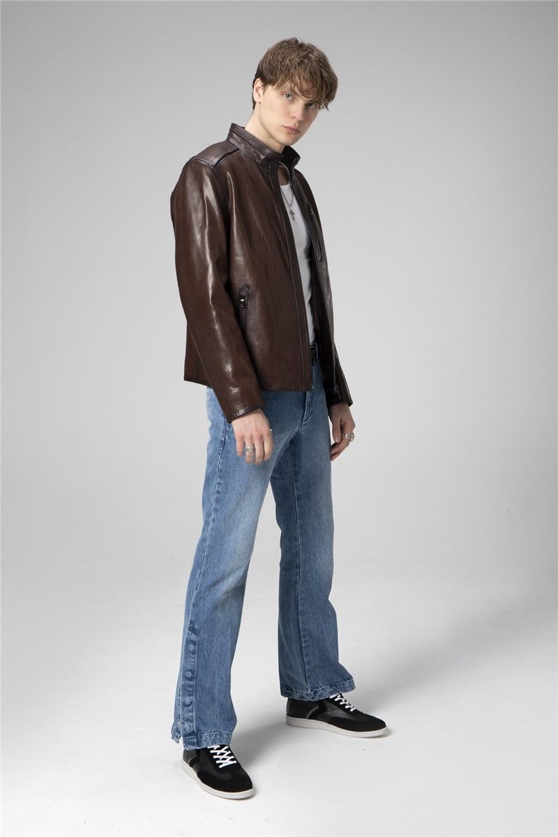 DERİCLUB Muška jakna od prave kože E2221 - tamno smeđa #359165