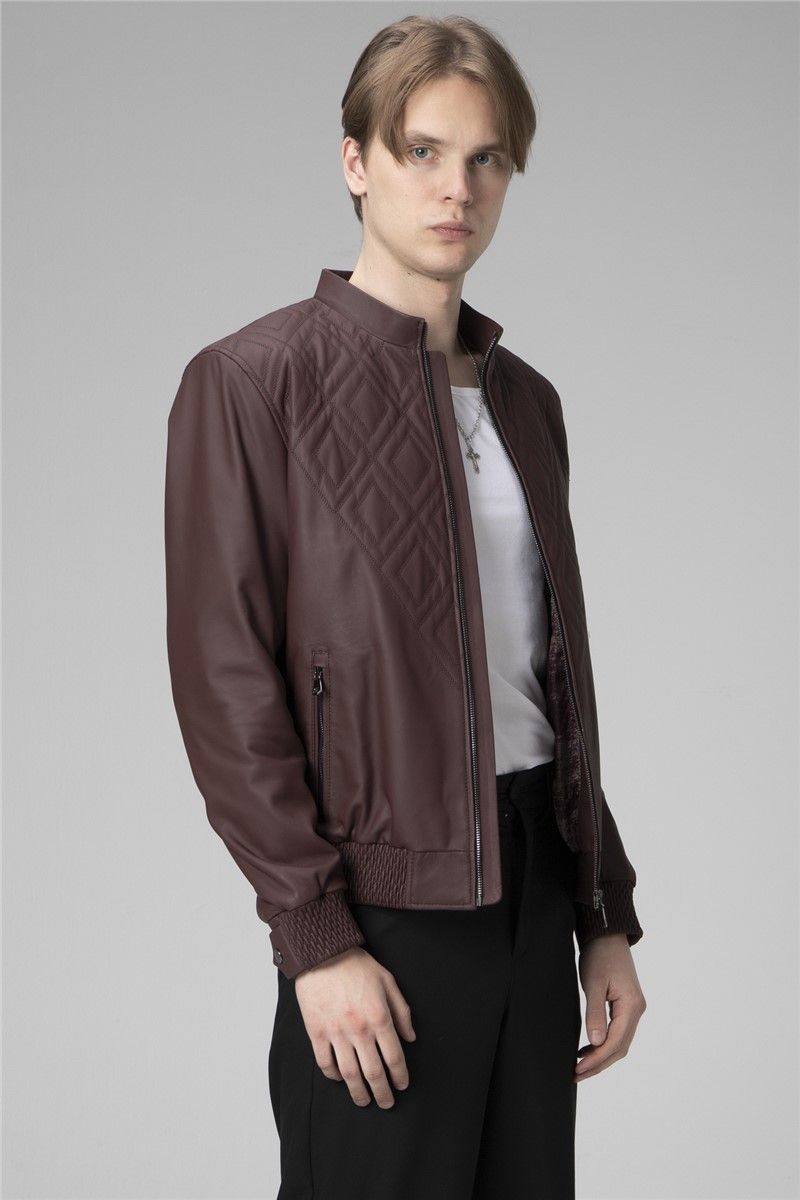 Men's Genuine Leather Jacket E2223 - Bordeaux #359166