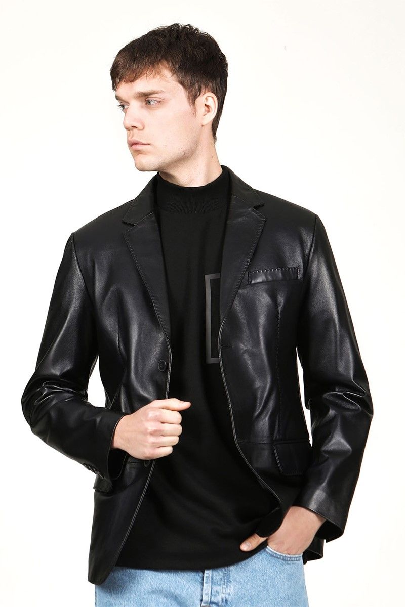 DERİCLUB Men's Genuine Leather Blazer E2246 - Black #361587
