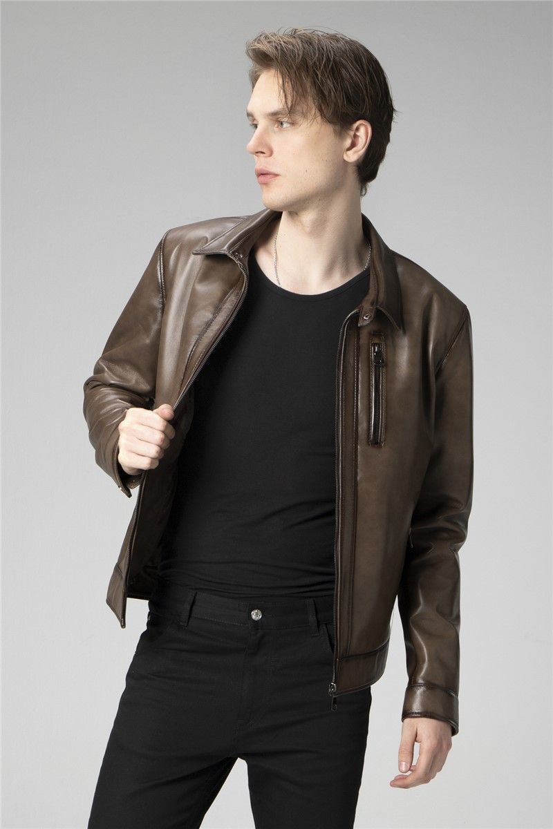 Men's Genuine Leather Jacket E7502 - Mink #334692