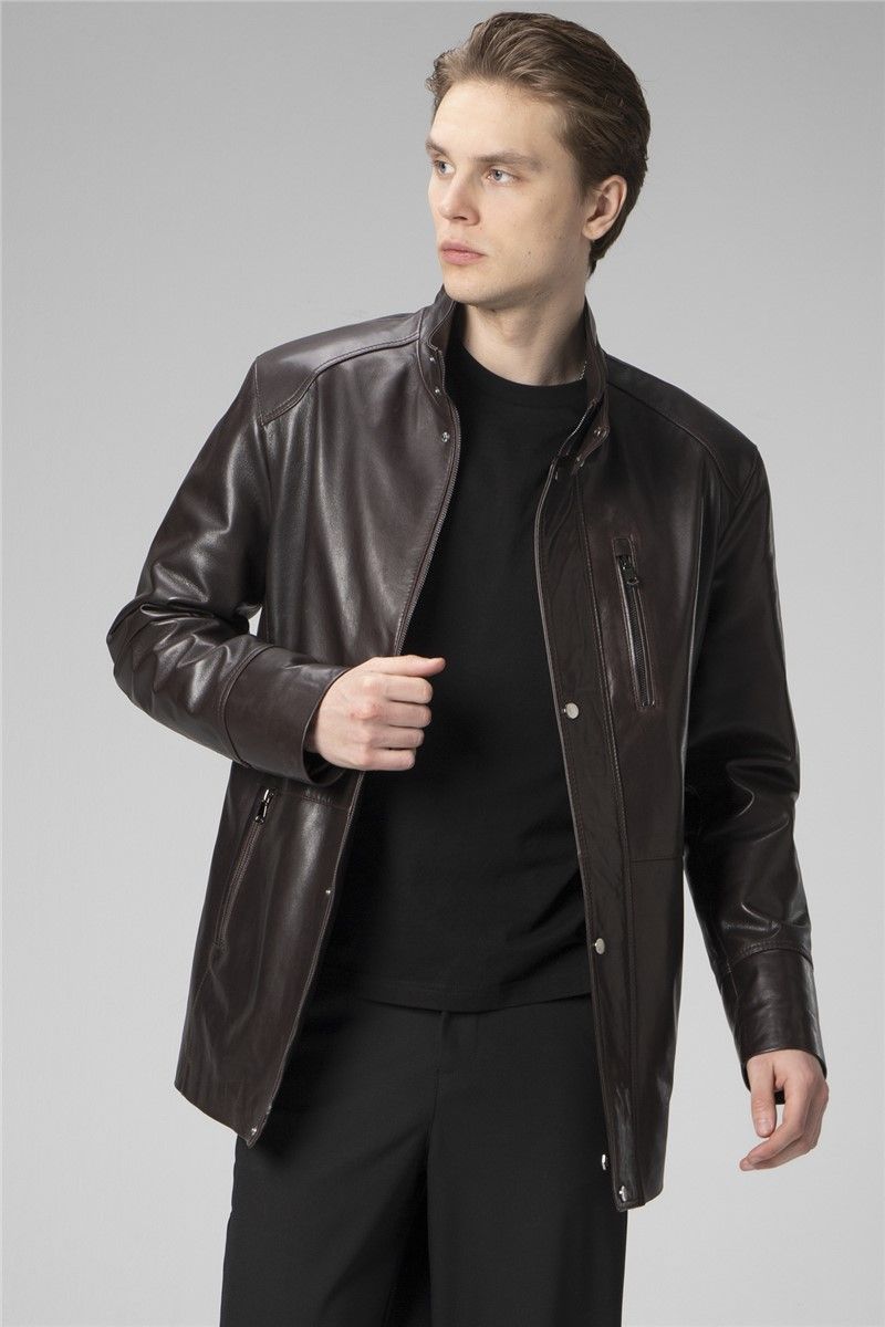 Men's Genuine Leather Coat E992/A - Dark Brown #358876