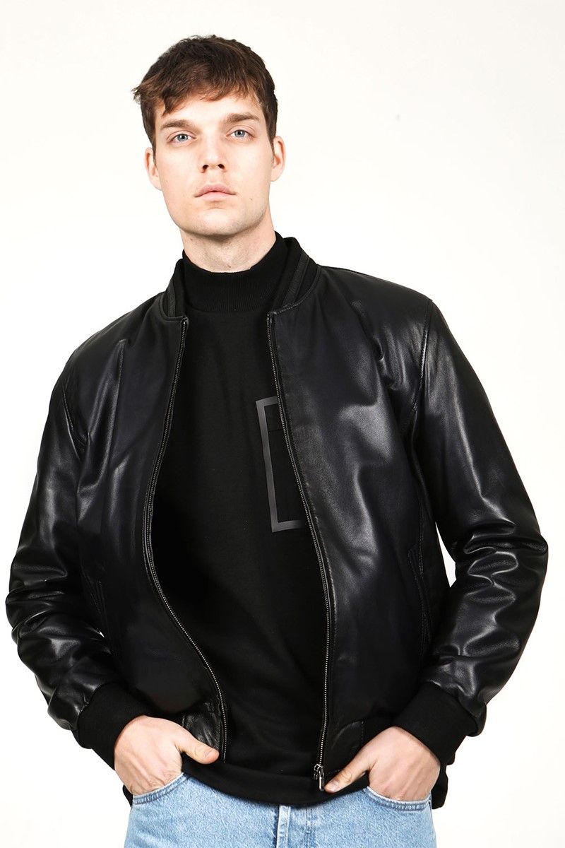 Men's Real Leather Jacket - Black #317695