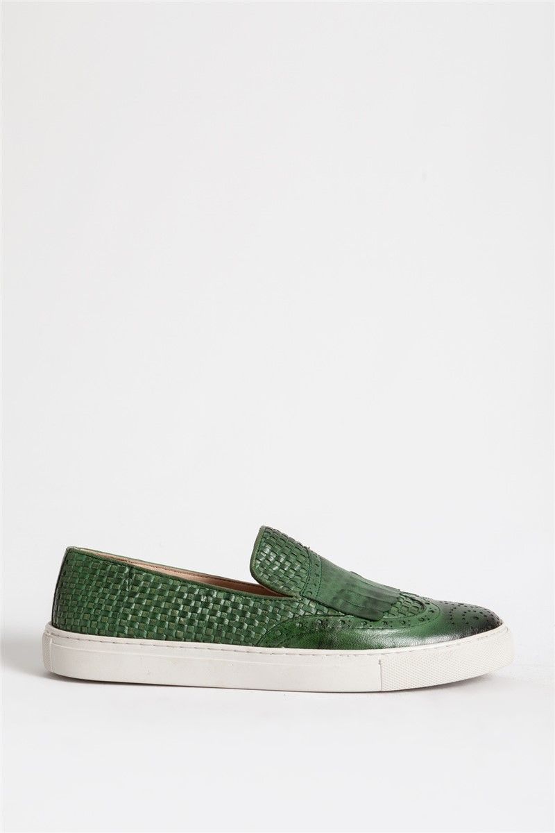 Men's Real Leather Embossed Shoes - Green #318540