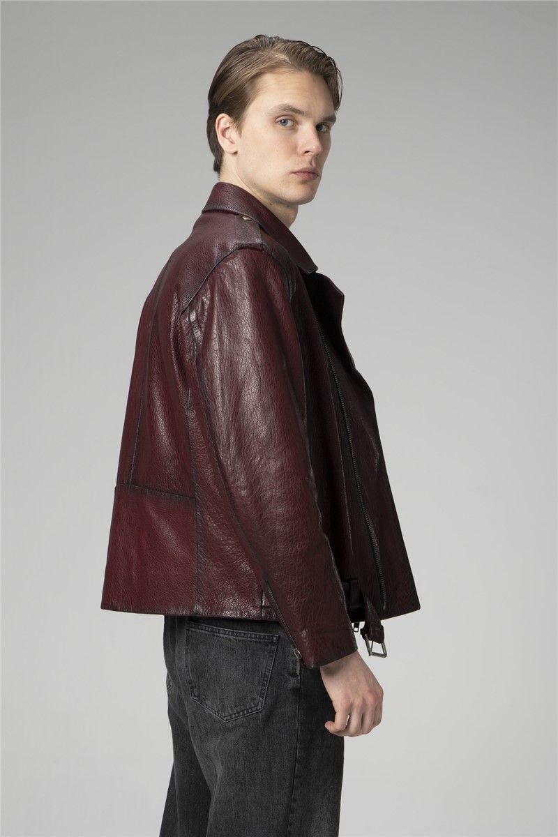Muška jakna od prave kože - Bordo #358178