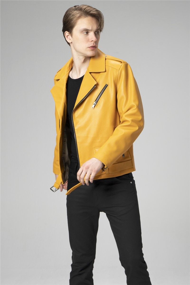 Men's genuine leather jacket - Yellow #358179