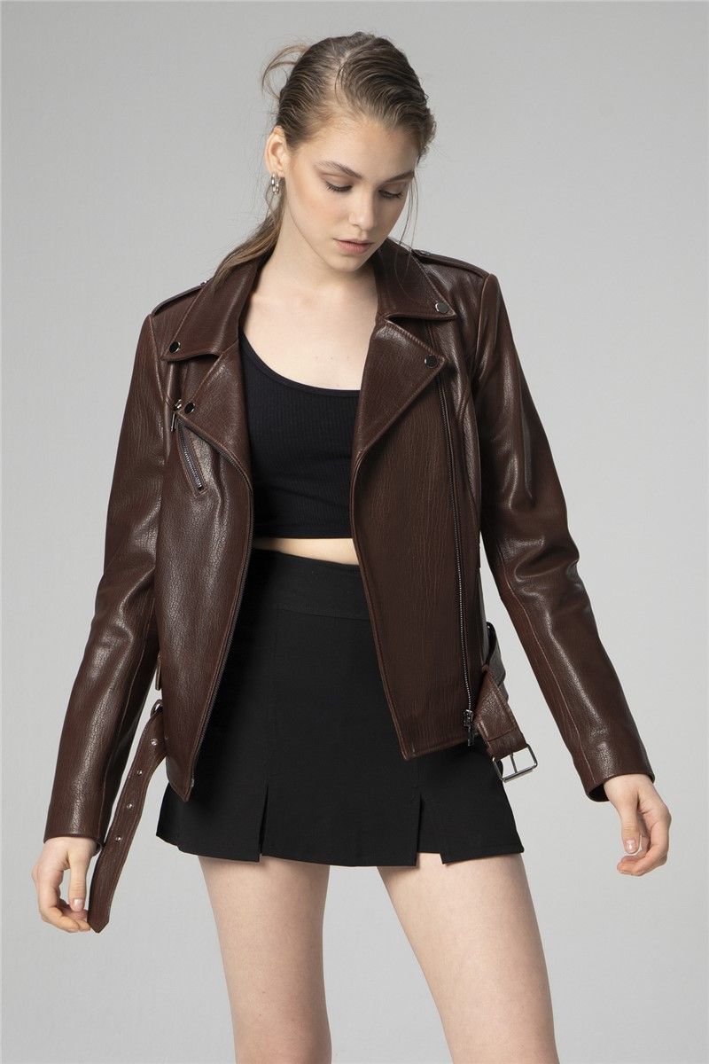 Women's Genuine Leather Jacket K2165 - Dark Brown #358250