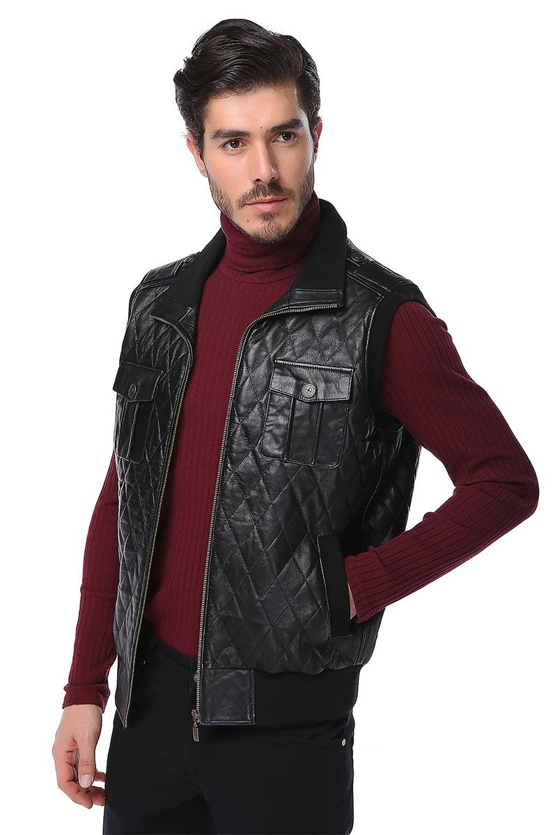 Men's leather vest - Black #317756