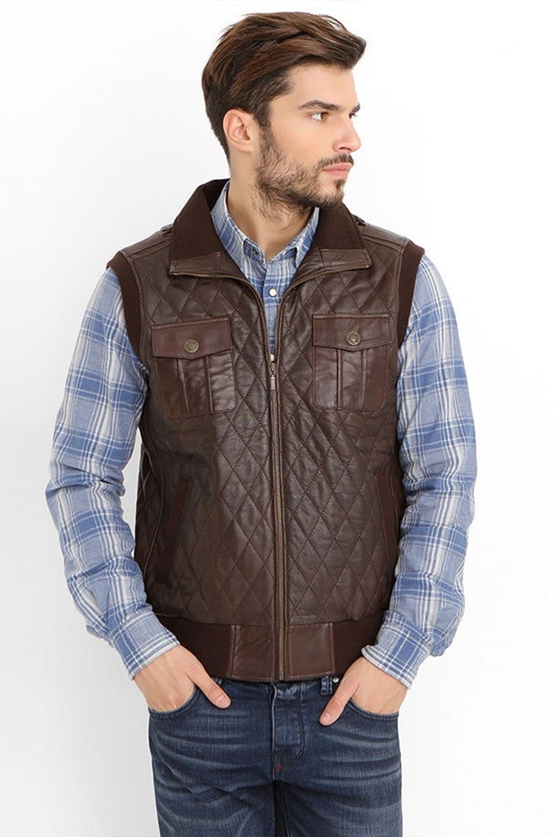 Men's leather vest - Brown #317758