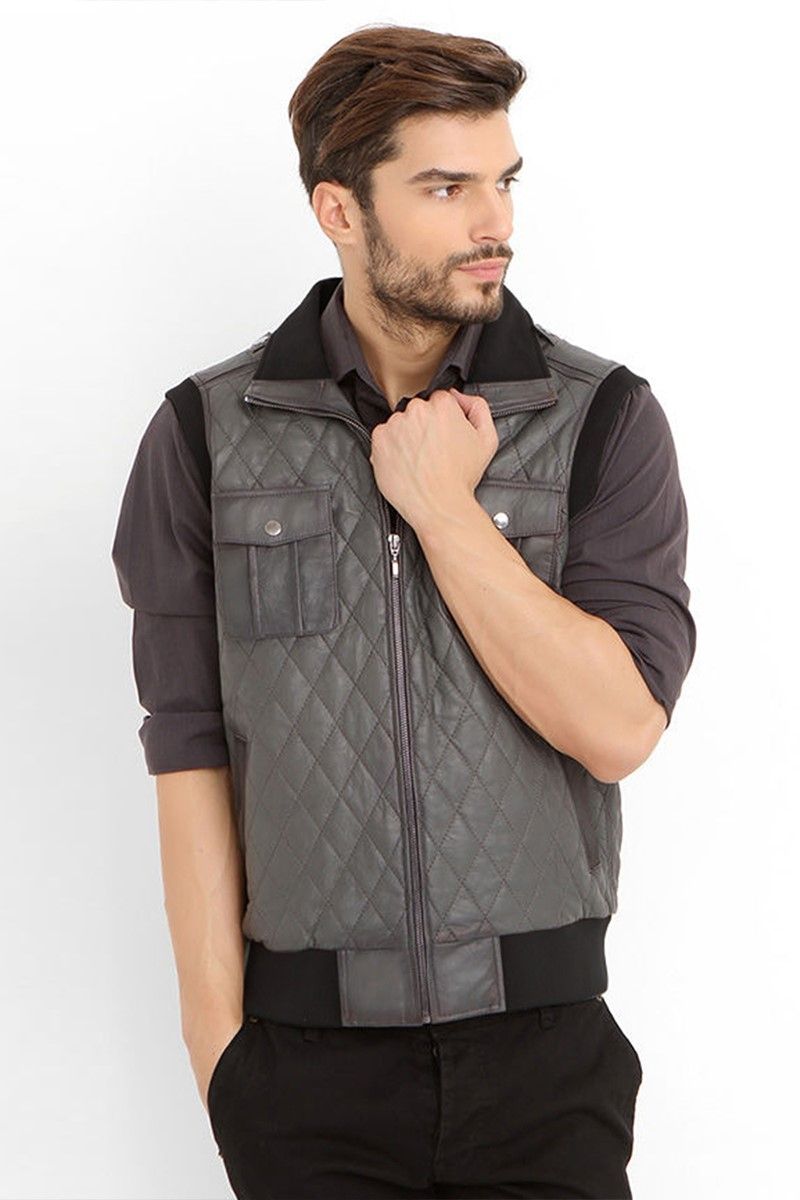 Men's leather vest - Gray #317765