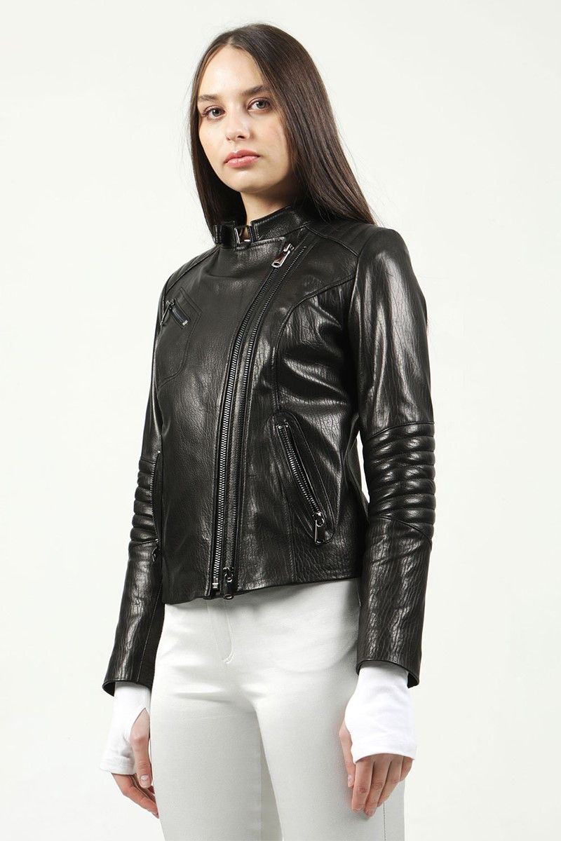 Women's Real Leather Jacket - Black #317769