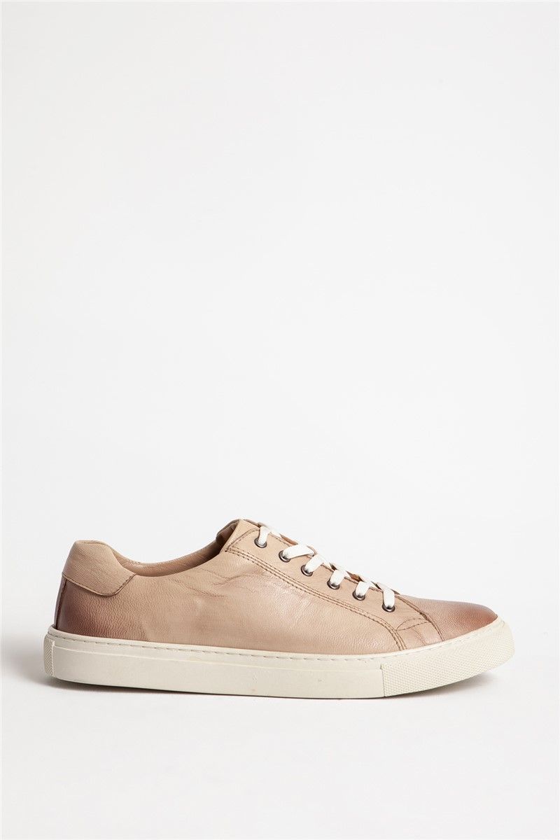 Men's Real Leather Trainers - Natural Beige #318557