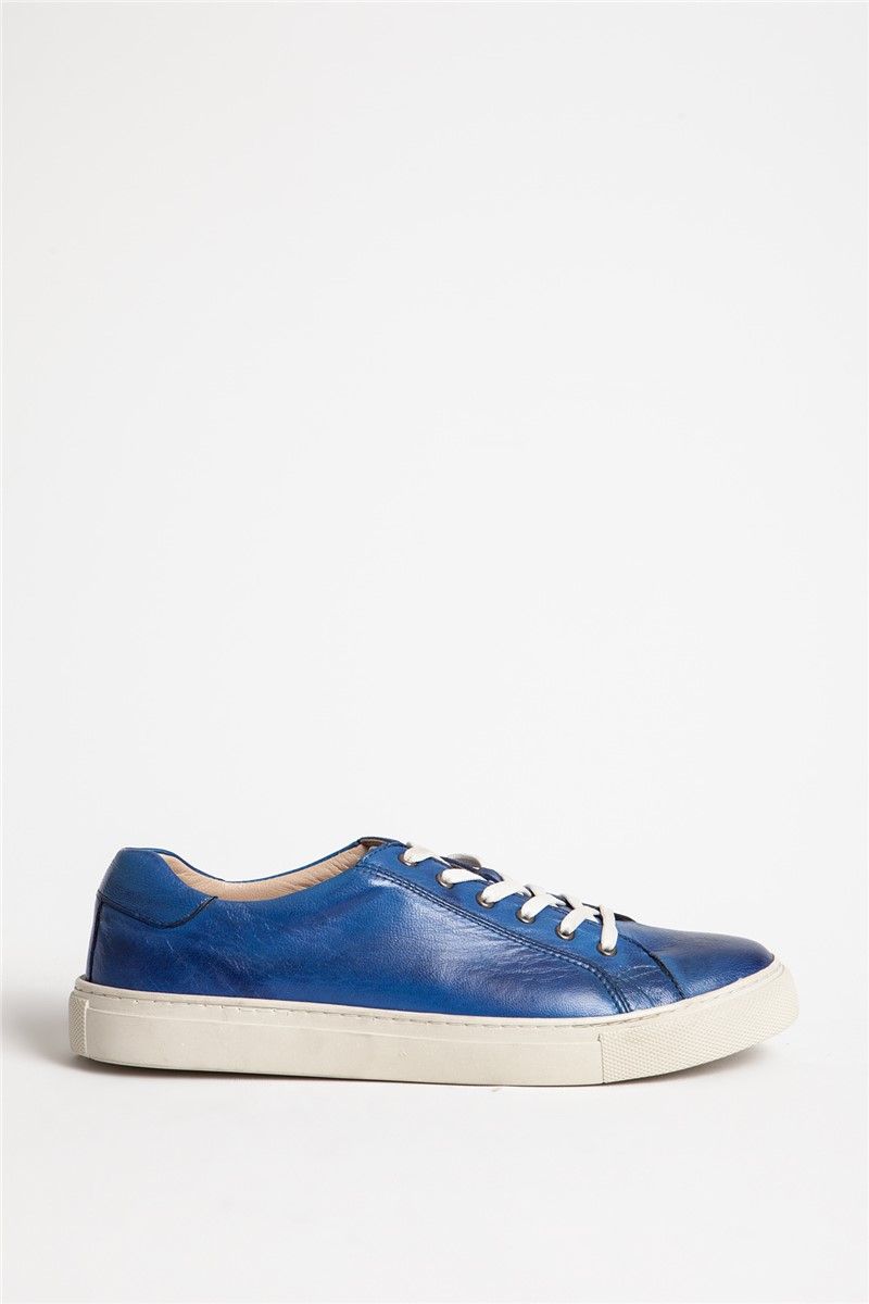 Men's Real Leather Trainers - Blue #318562