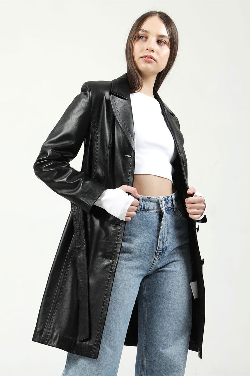 Women's Real Leather Coat - Black #318379