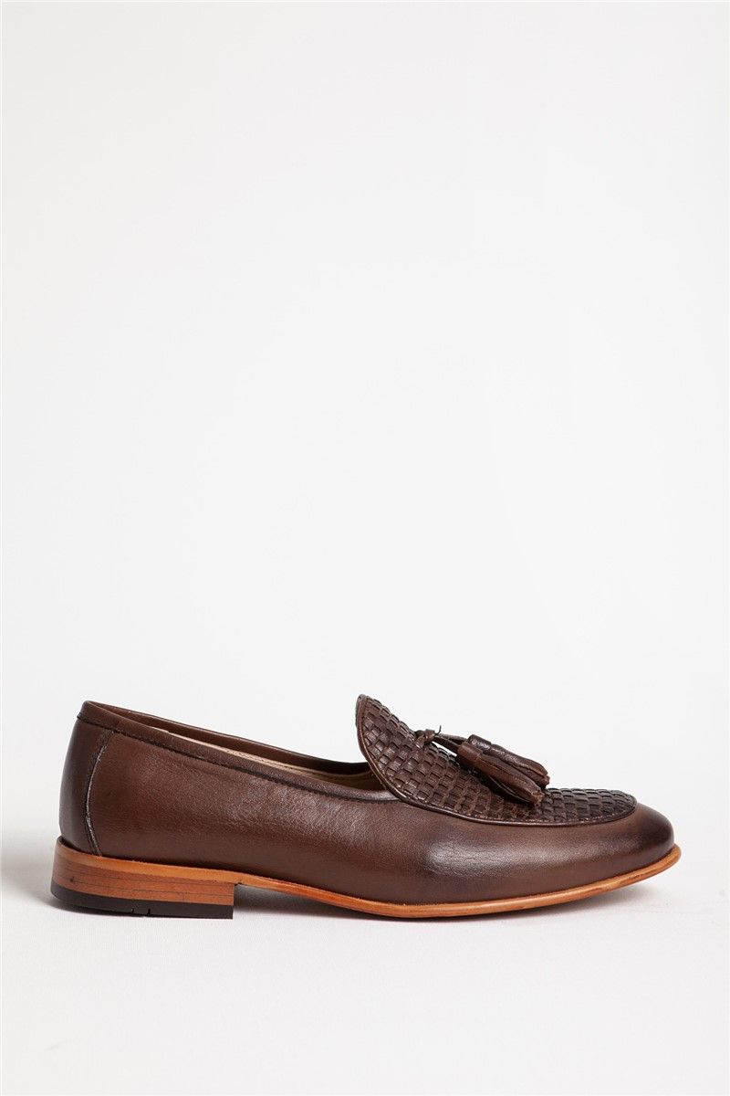 Men's Real Leather Embossed Tassel Loafer - Brown #318568