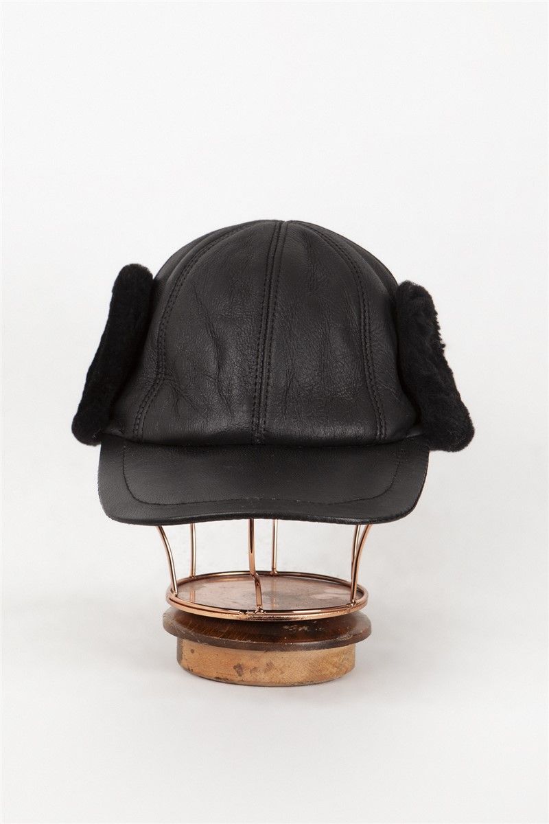 DERİCLUB Men's Genuine Leather Hat - Black #369860