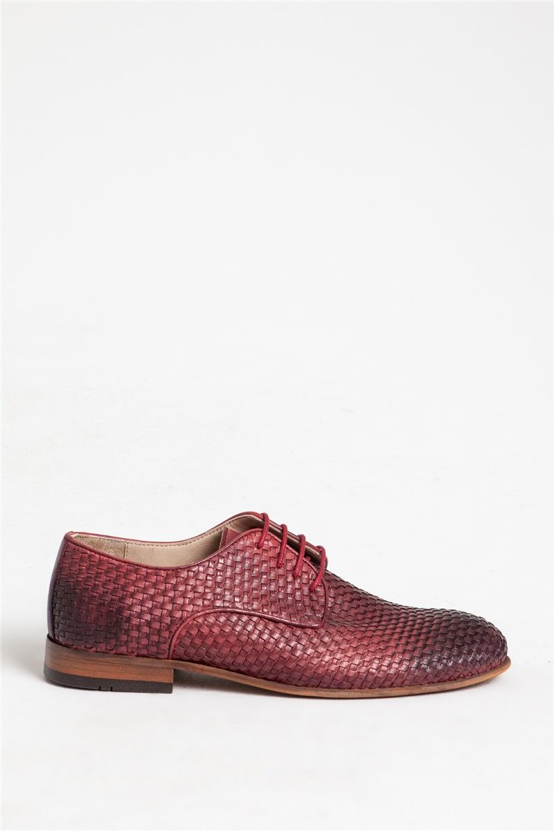 Men's Real Leather Embossed Shoes - Burgundy #318573