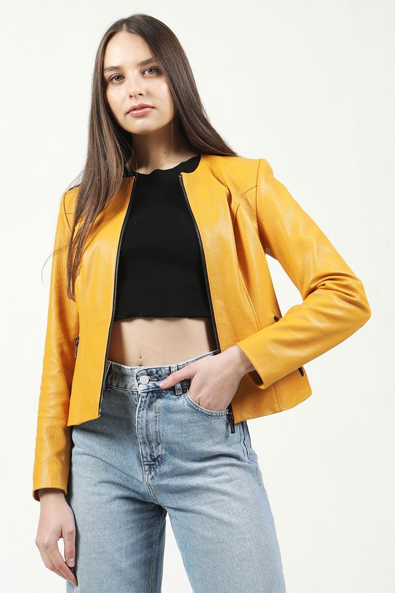 Women's Real Leather Jacket - Yellow #318047