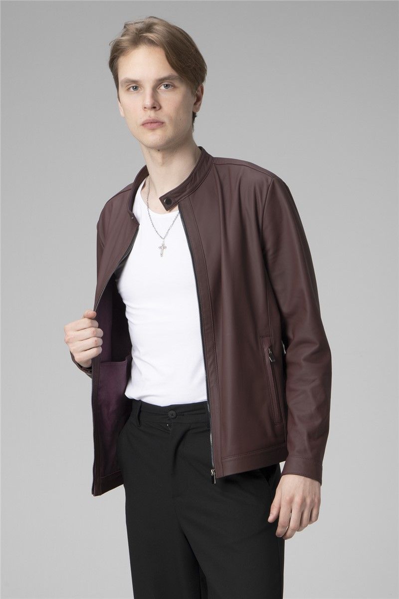 Men's Genuine Leather Jacket - Dark Brown #358148