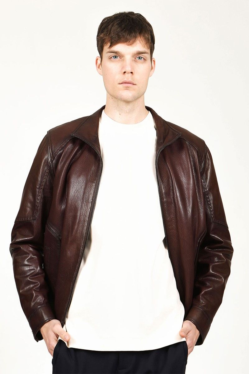 Men's Real Leather Jacket - Dark Brown #318819