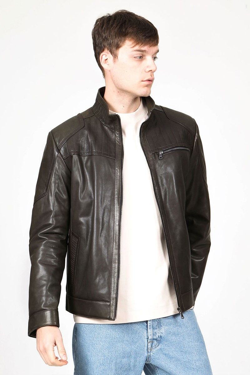 Men's Real Leather Jacket - Dark Brown #319227