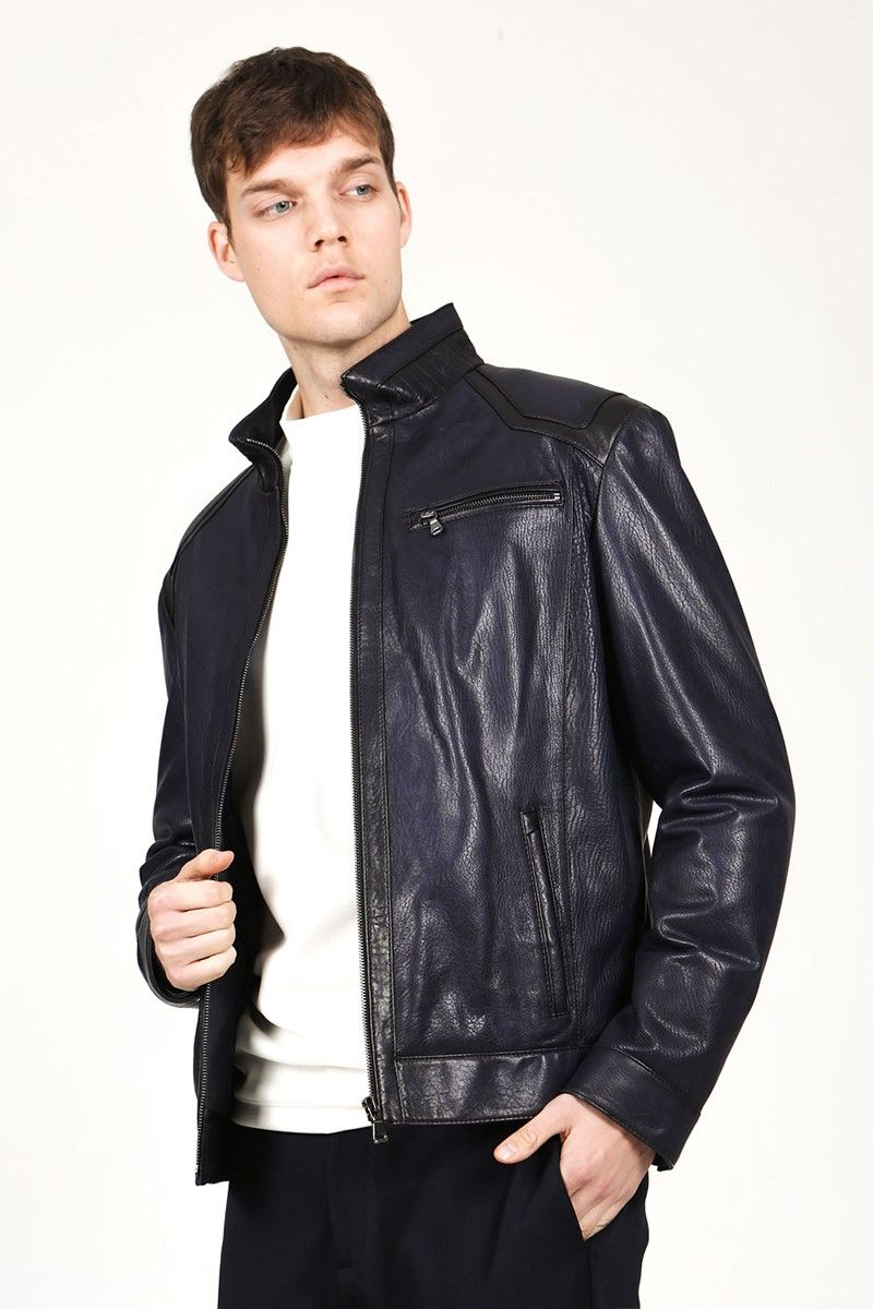 Men's leather jacket SDX-2025 - Dark blue #319229