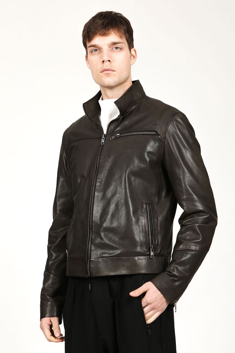 Men's Real Leather Jacket - Dark Green #319232