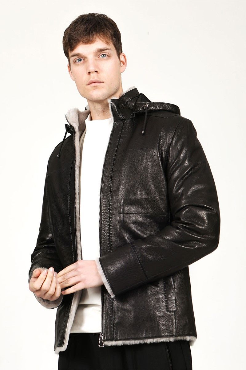 Men's Real Leather Coat - Black #319240