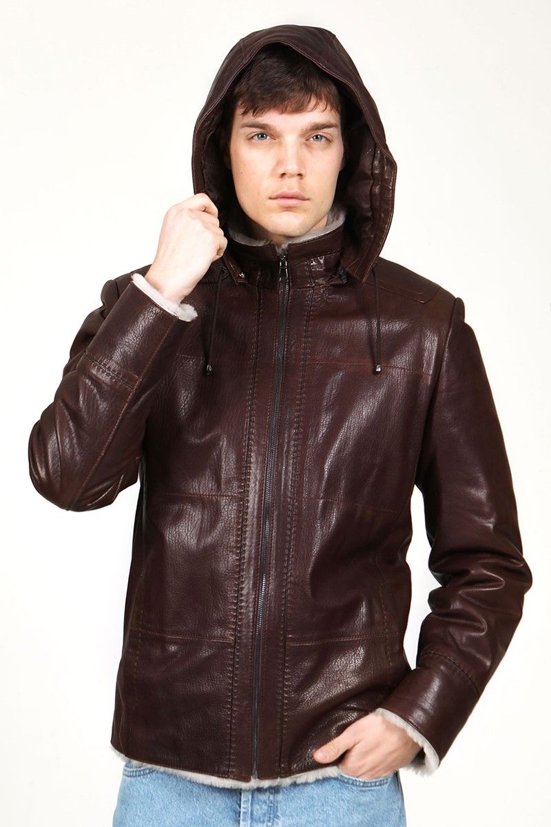 Men's Real Leather Coat - Brown #319242