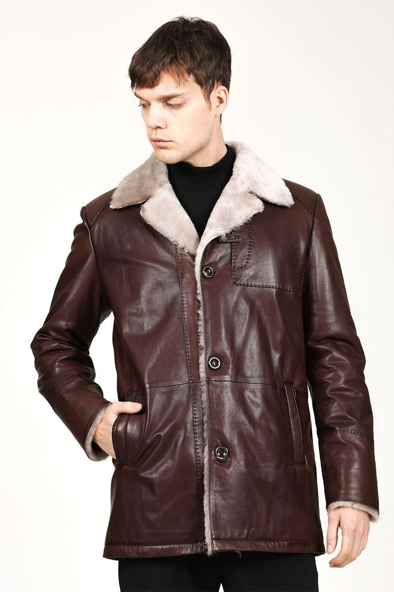 Men's Real Leather Coat - Brown #319244