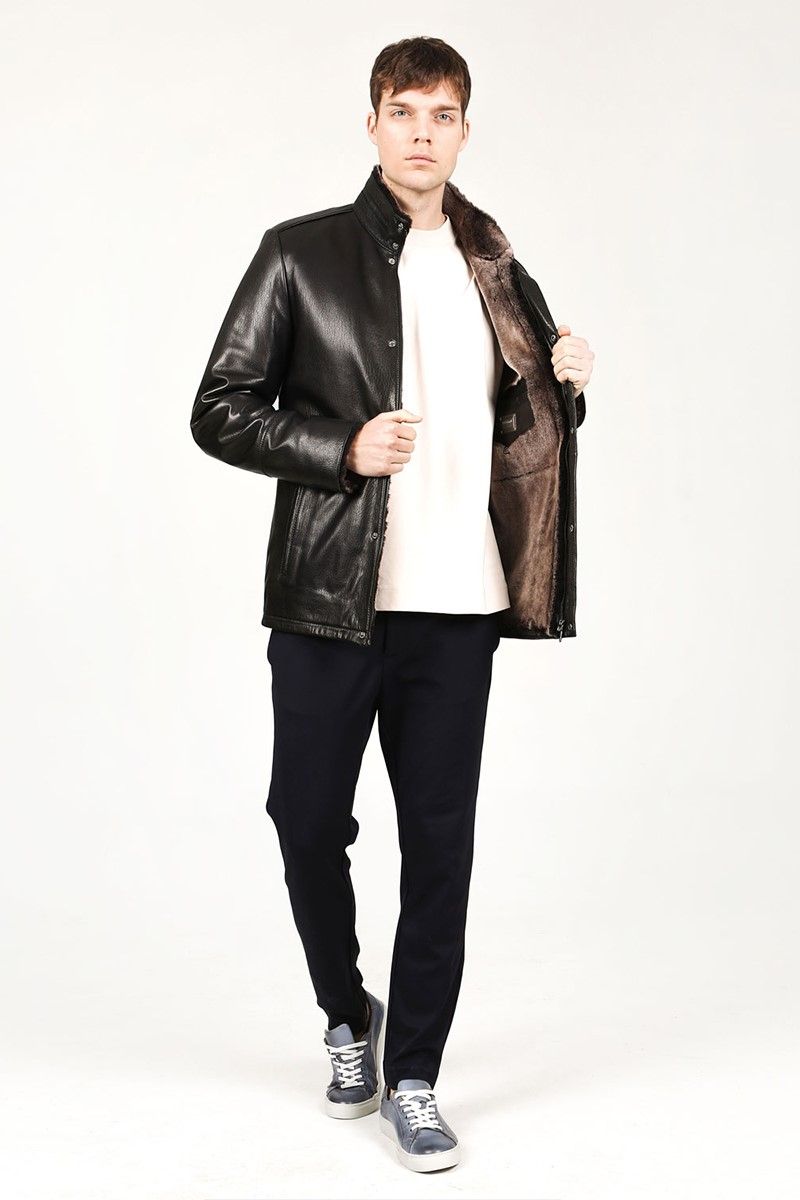 Men's Real Leather Coat - Black #319245
