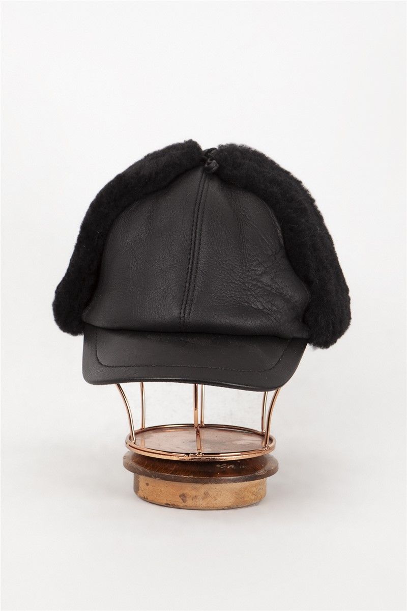 DERİCLUB Men's Genuine Leather Hat - Black #369874