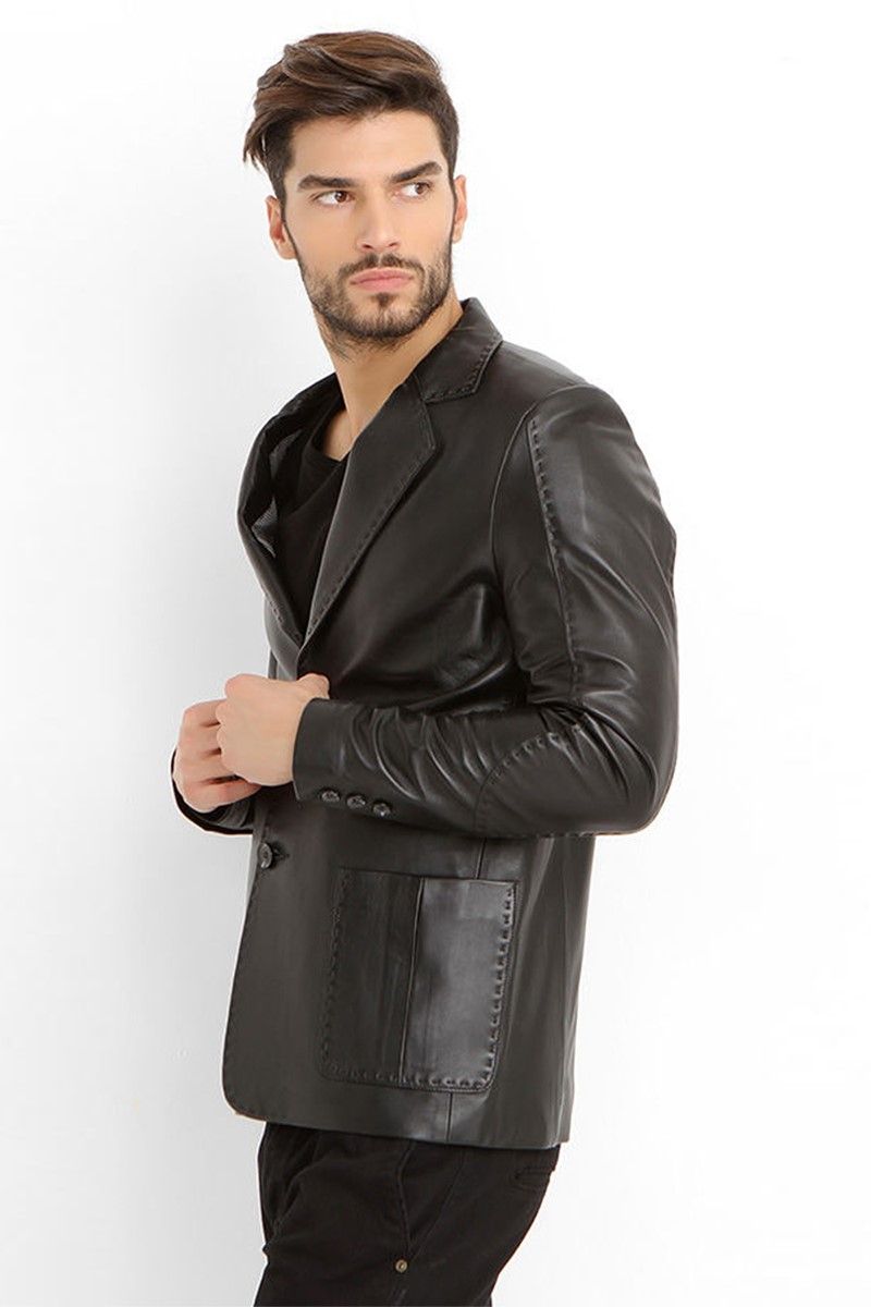 Men's Real Leather Jacket - Black #319138