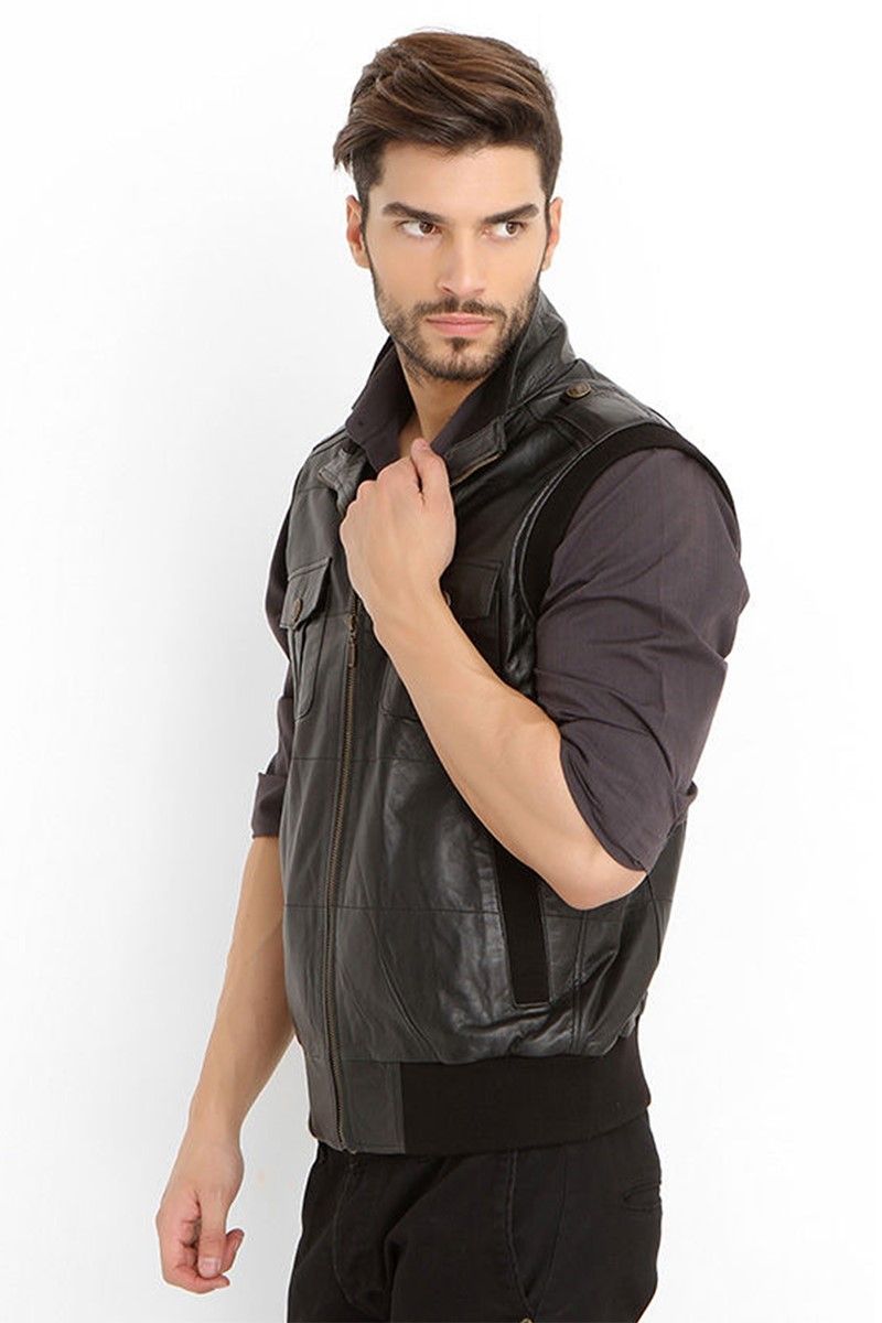 Men's leather vest - Black #318869