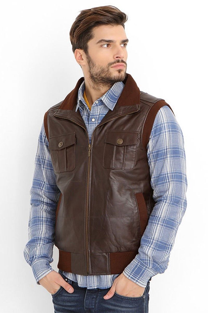 Men's leather vest- Brown #318871