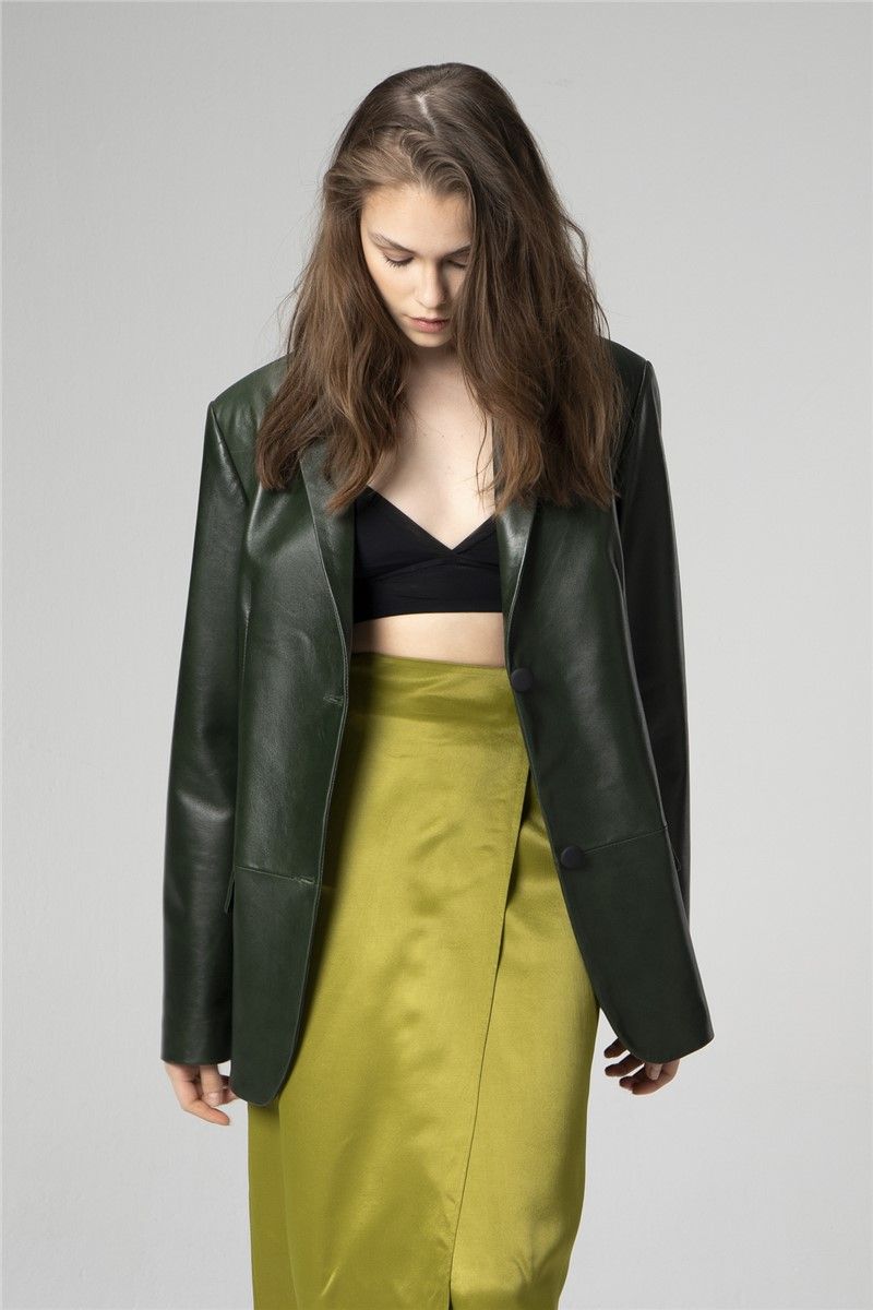 Women's Genuine Leather Blazer WM005 - Dark Green #358163