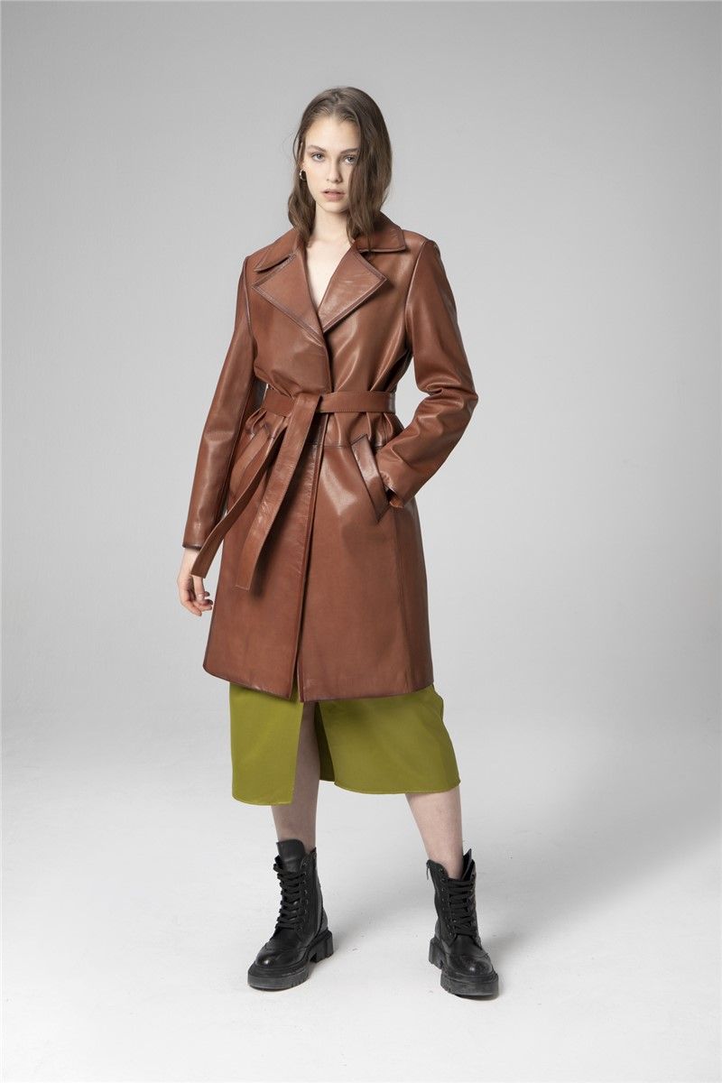 Women's Genuine Leather Slipper WM033 - Brown #359229
