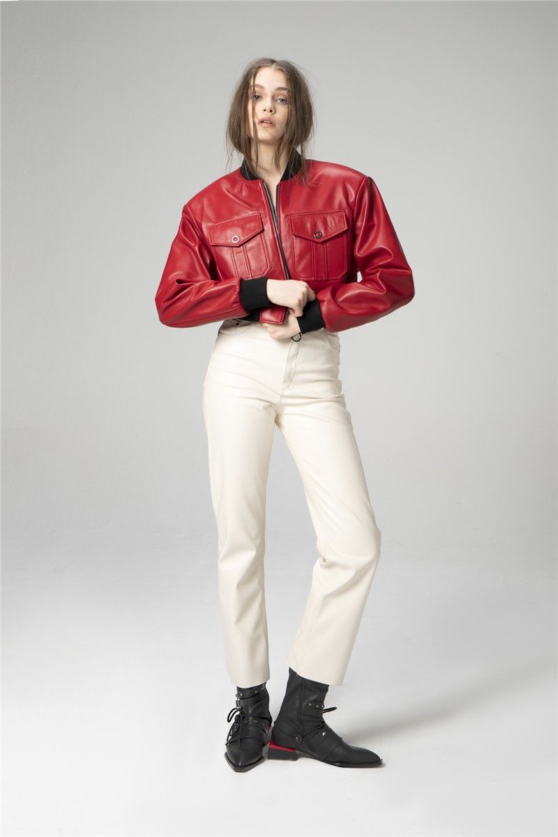 Women's Genuine Leather Jacket WM036 - Red #358147