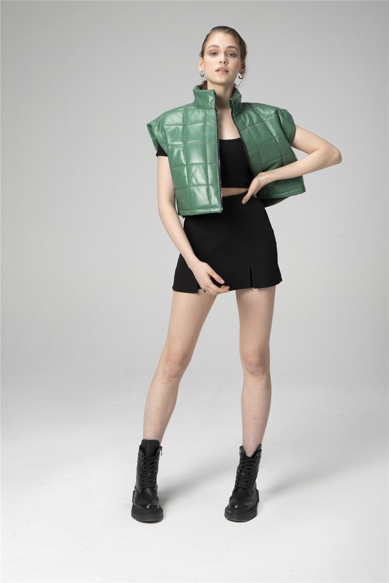 Women's Genuine Leather Vest WM054 - Green #358172