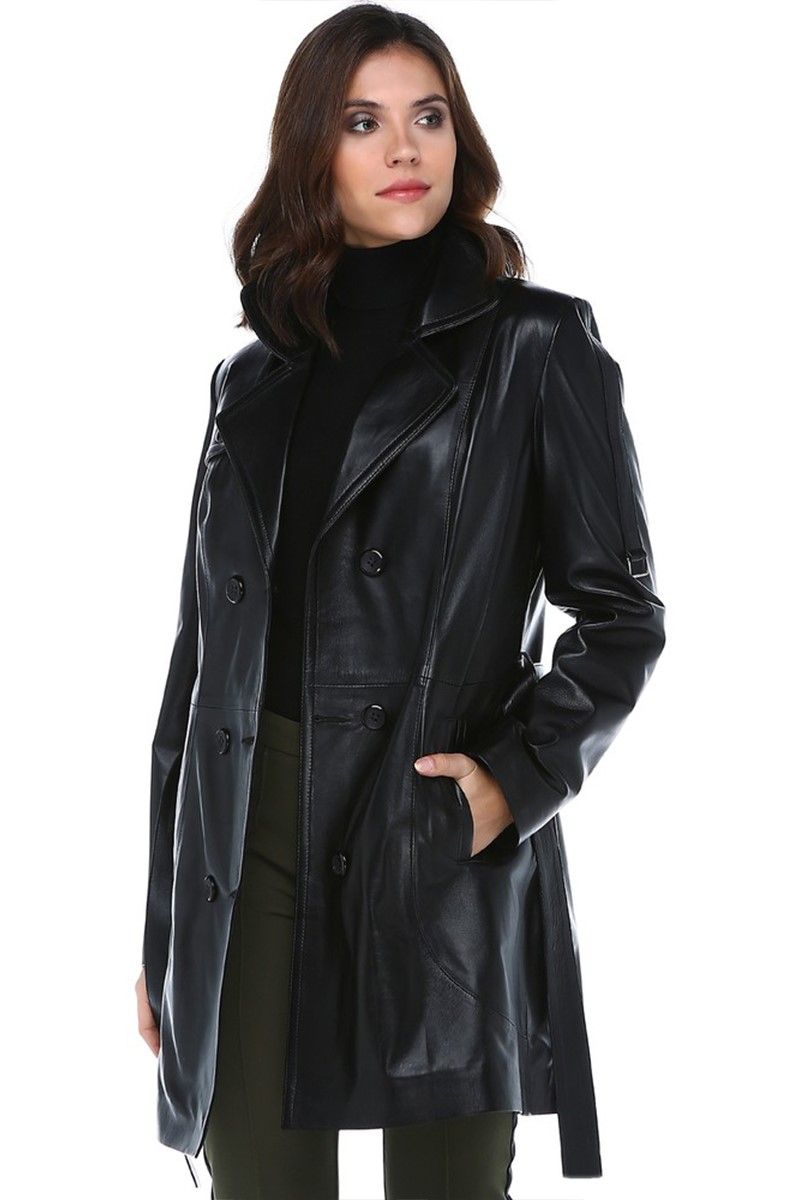 Women's leather raincoat YB-060 - Black #319280