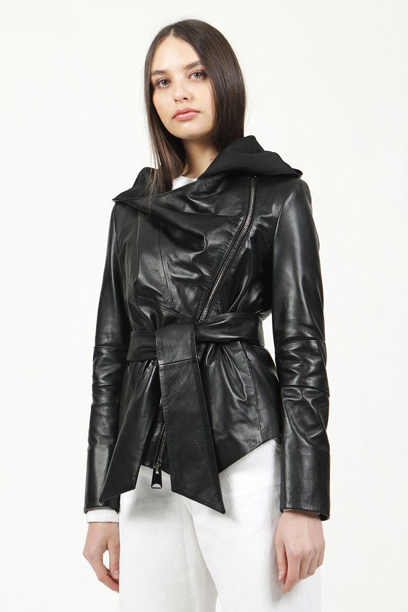 Дамско сако от естествена кожа YB-090 - Черно #319282