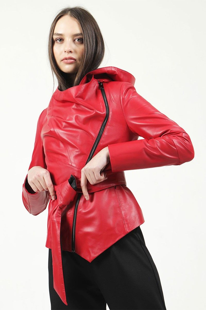 Women's Real Leather Jacket - Red #319285
