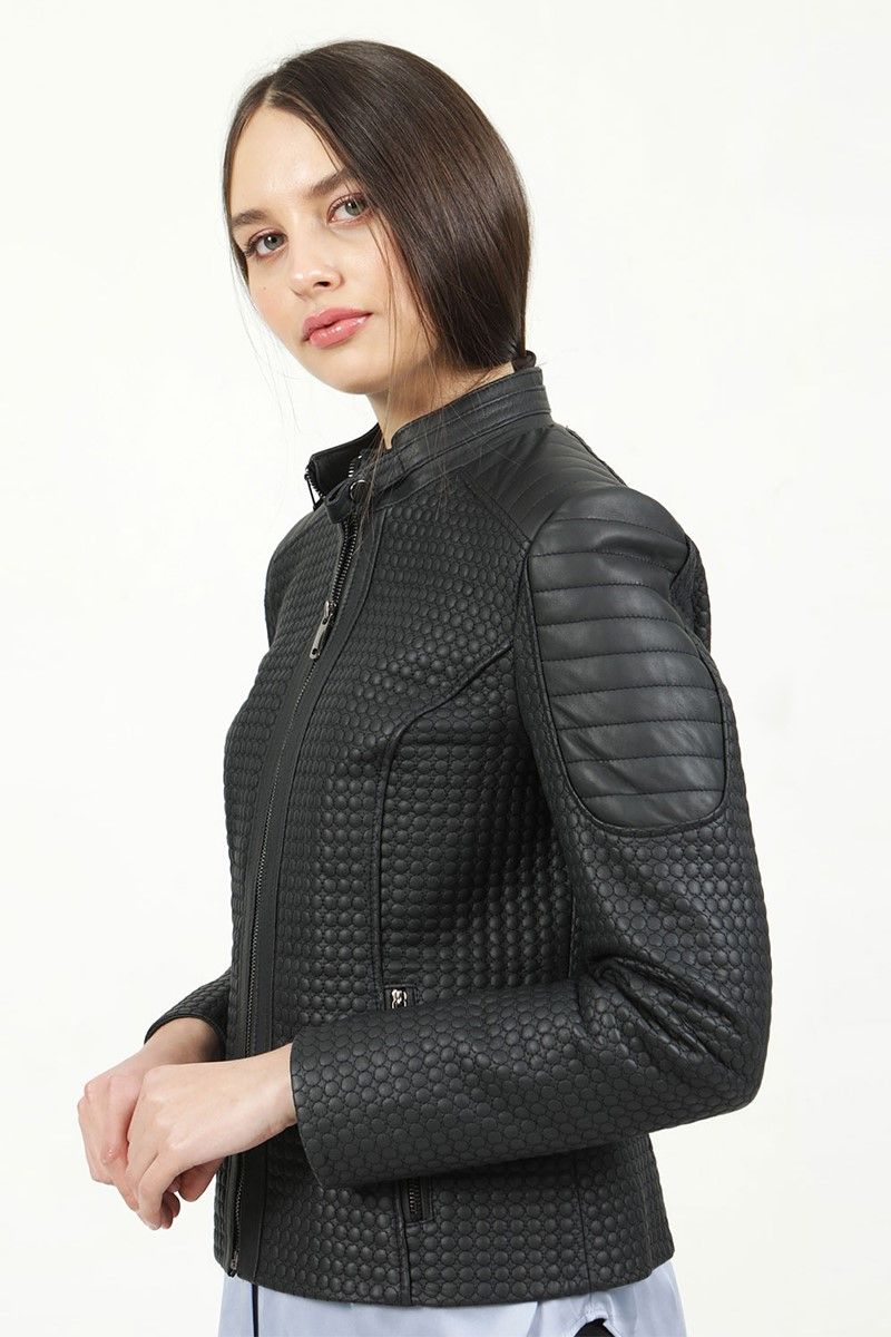Ženska jakna od prave kože YB-1055/P - tamno siva #319292