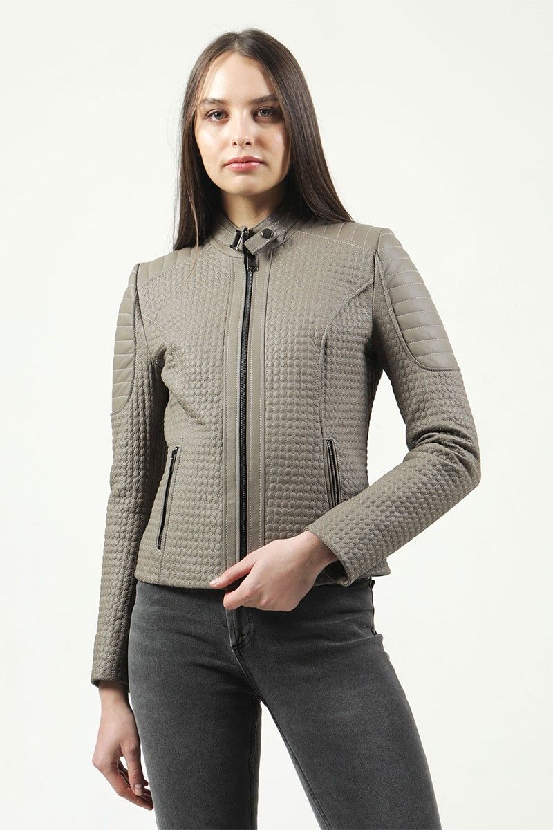 Women's Real Leather Jacket - Khaki #319293