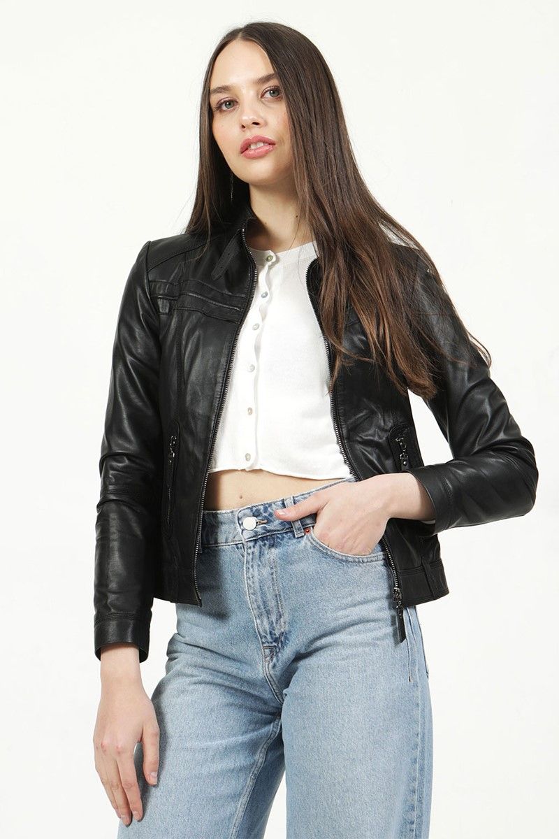 Women's Real Leather Jacket - Black #319331