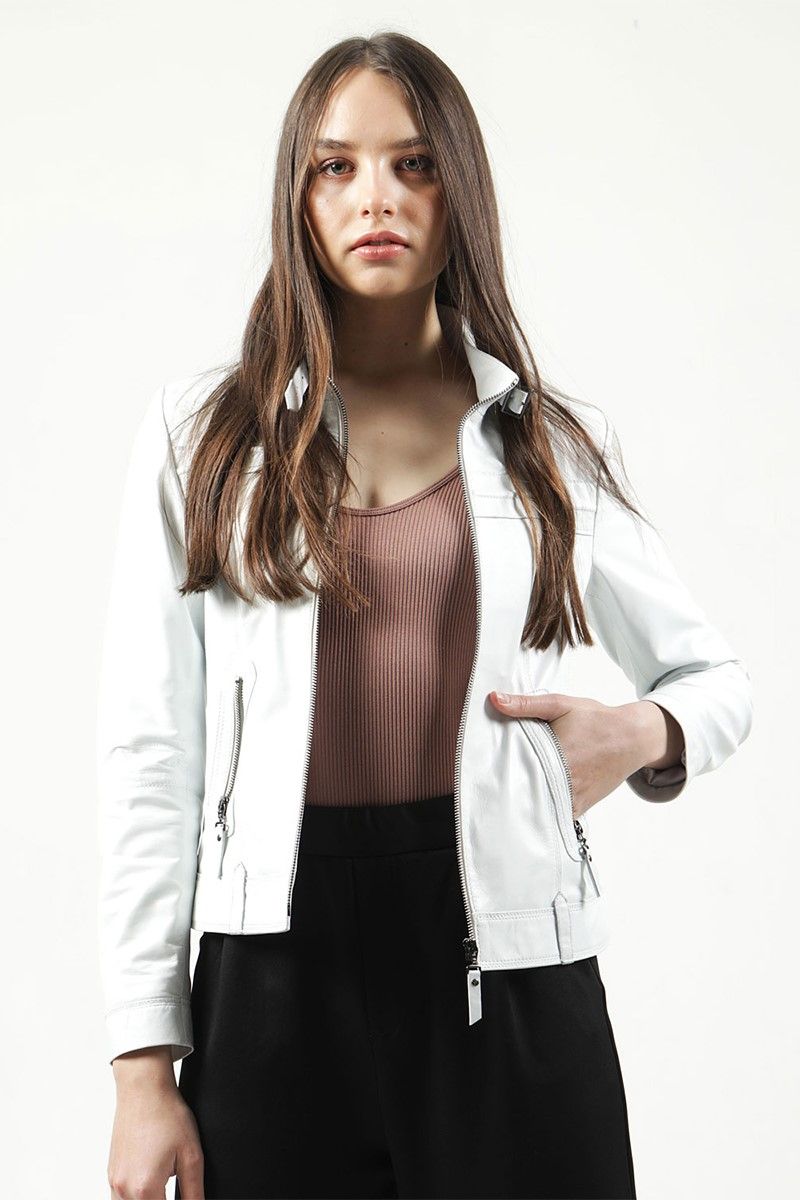 Women's Real Leather Jacket - White #319307