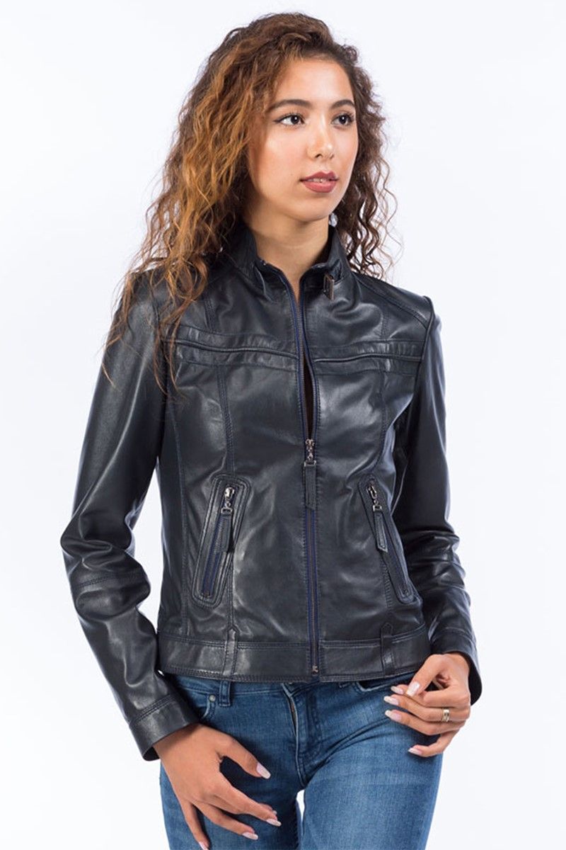 Women's leather jacket YB-2028 - Dark blue #319312