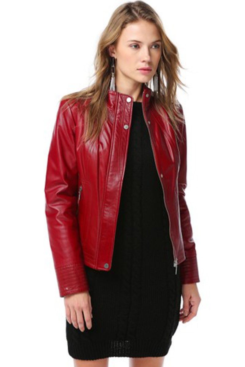 Ženska jakna od prave kože YB-2036 - crvena #319345