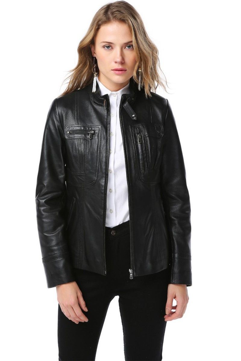 Women's Real Leather Jacket - Black #319371