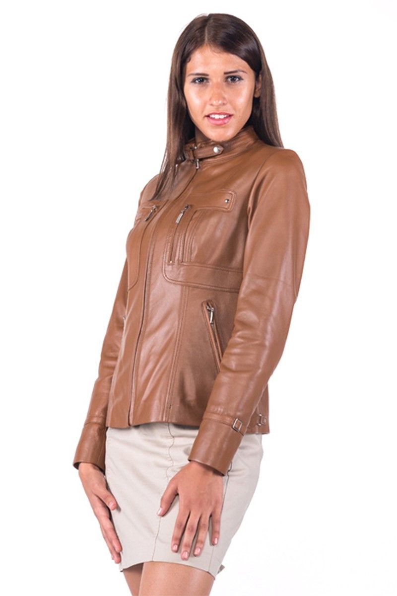 Ženska jakna od prave kože YB-2043 - svijetlosmeđa #319376